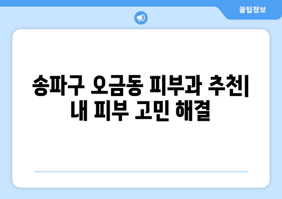 송파구 오금동 피부과 추천| 내 피부 고민 해결해 줄 곳 찾기 | 송파구, 오금동, 피부과, 추천, 후기, 정보